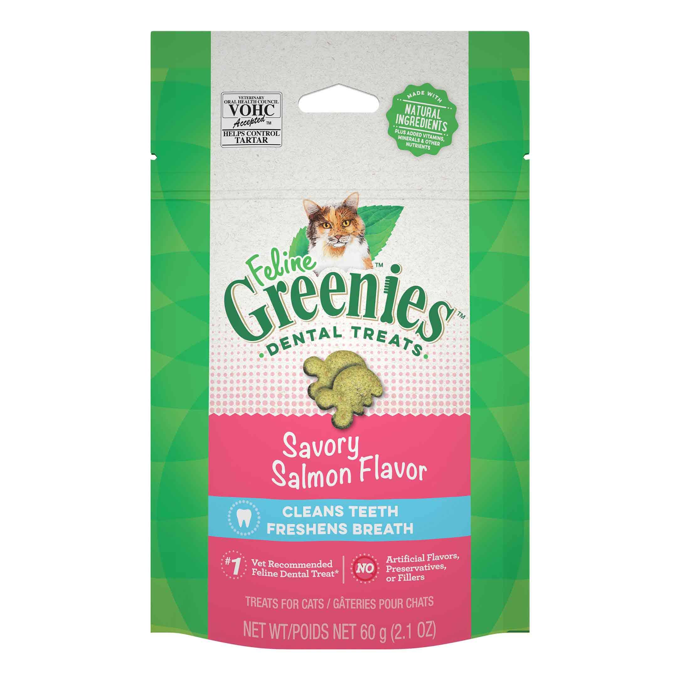 Feline Greenies Dental Cat Treats, Savory Salmon Flavor, 2.1 oz Pouch