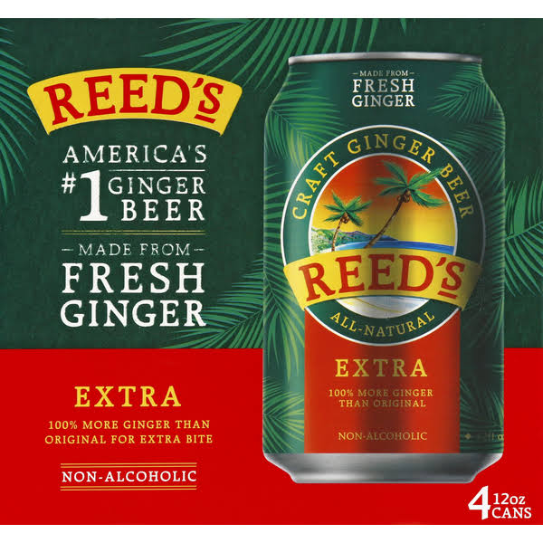 Reeds Beer, Ginger, Craft, Extra, 4 Pack - 4 pack, 12 oz cans