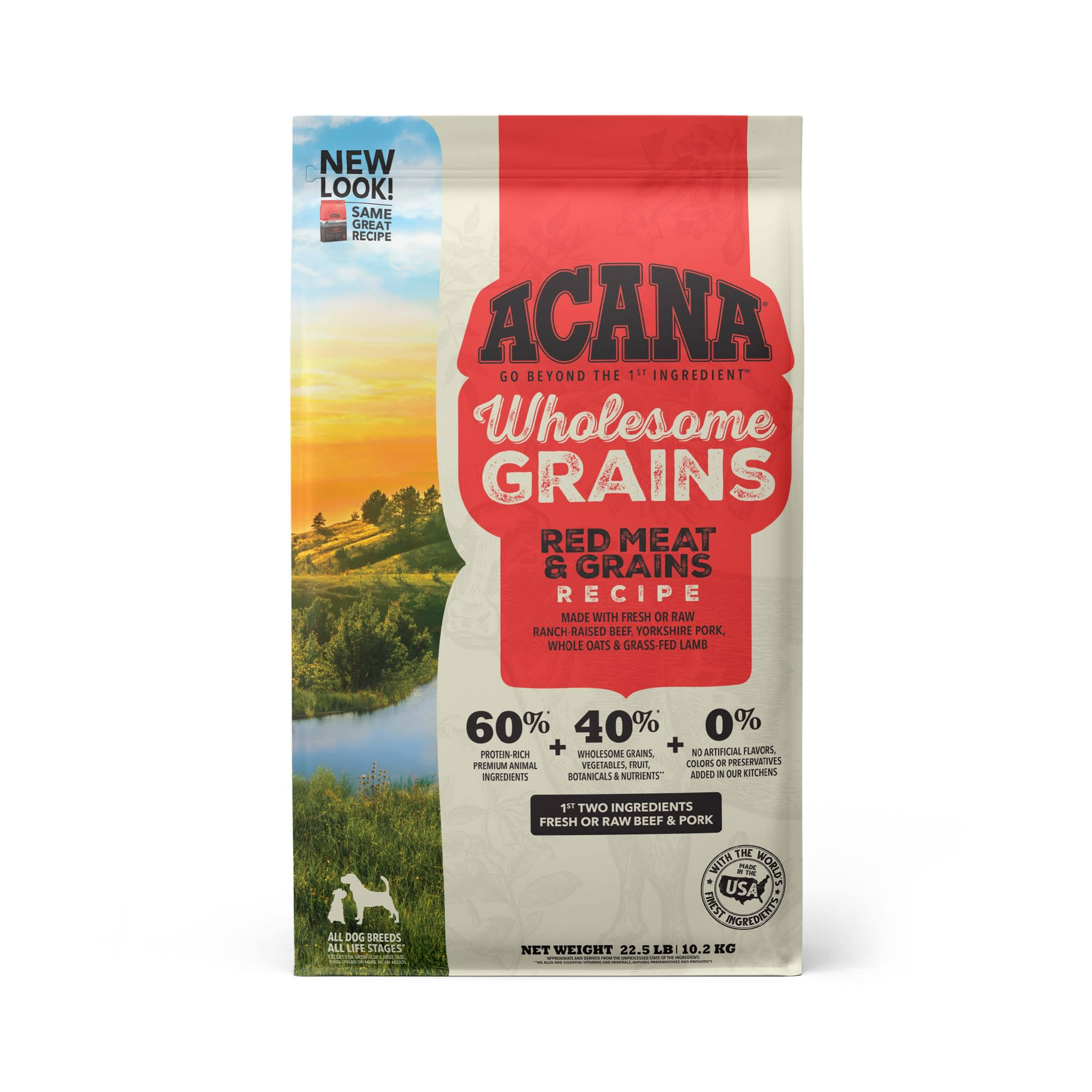 Acana Wholesome Grains Dry Dog Food, Red Meat and Grains, Beef, Pork, and Lamb, Gluten Free, 225lb