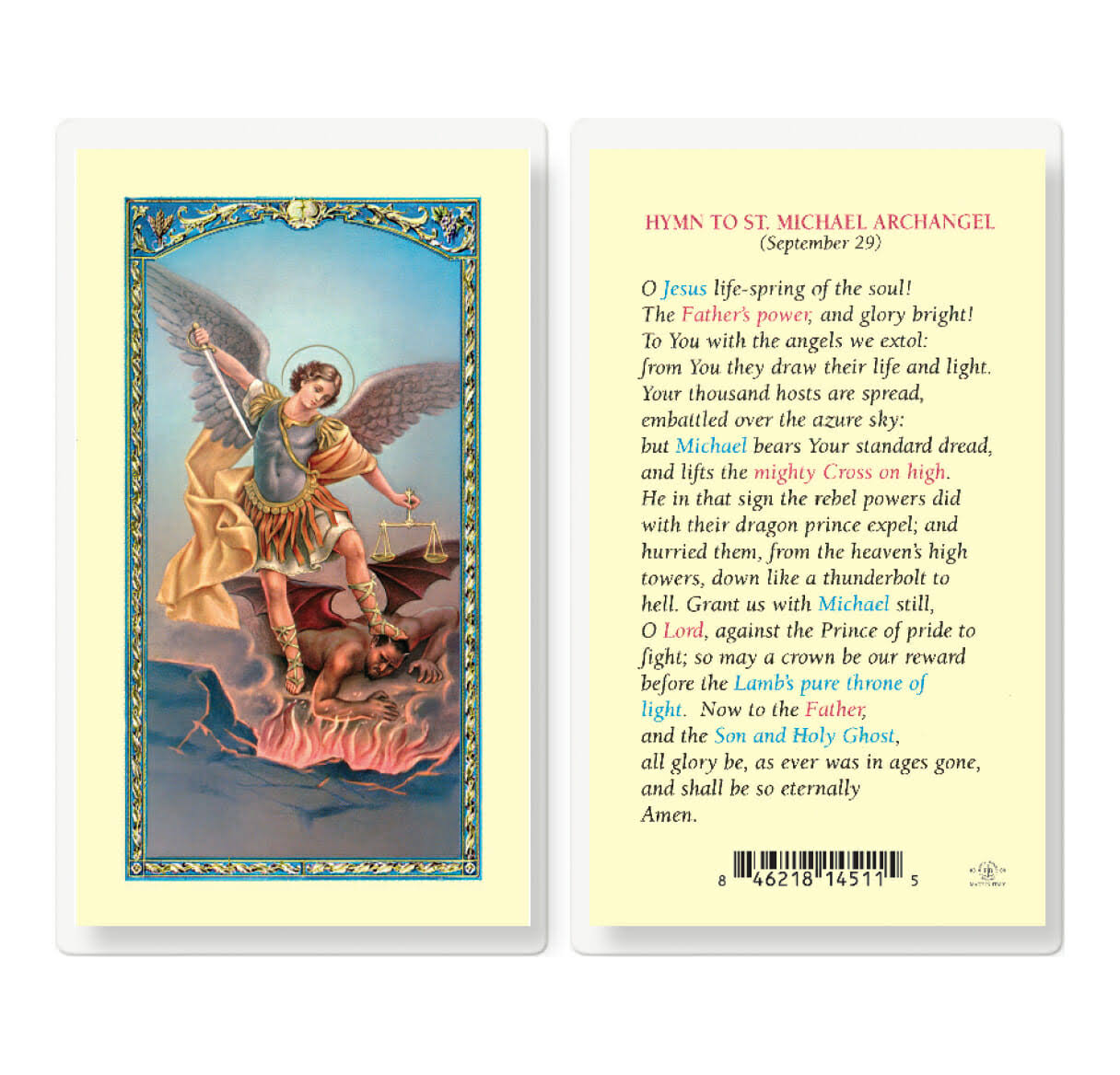Saint Michael Laminated Holy Card