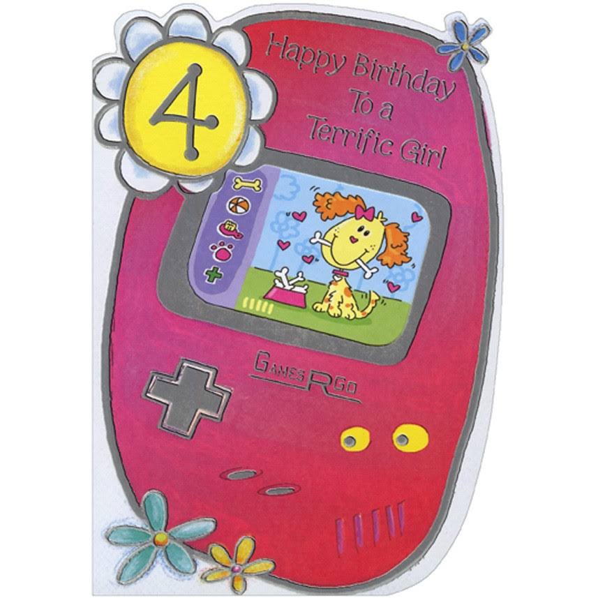 Designer Greetings Video Game with Die Cut Window Age 4 / 4th Birthday Card for Girl