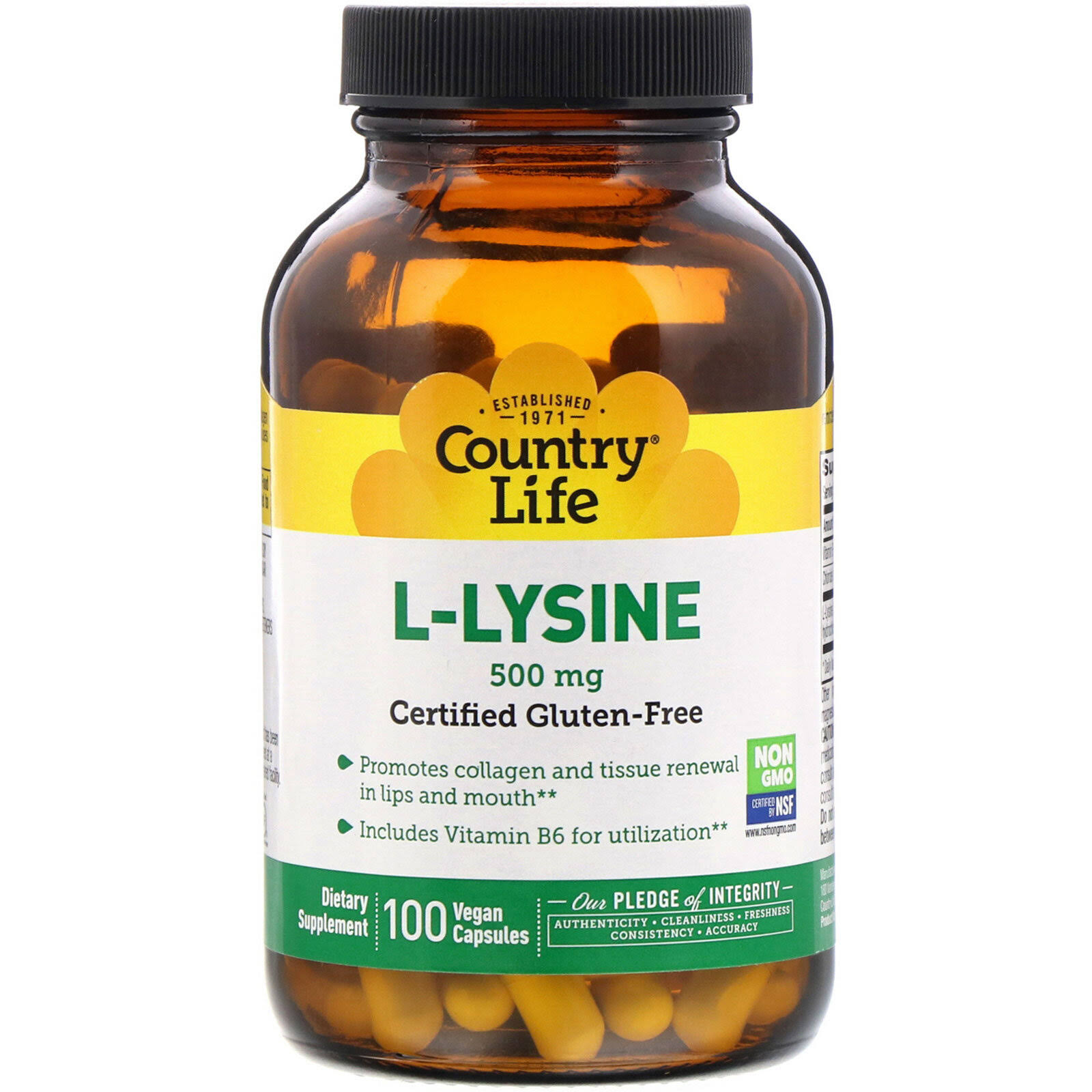 Country Life L-Lysine Caps 500mg Vegetarian Capsules - x100