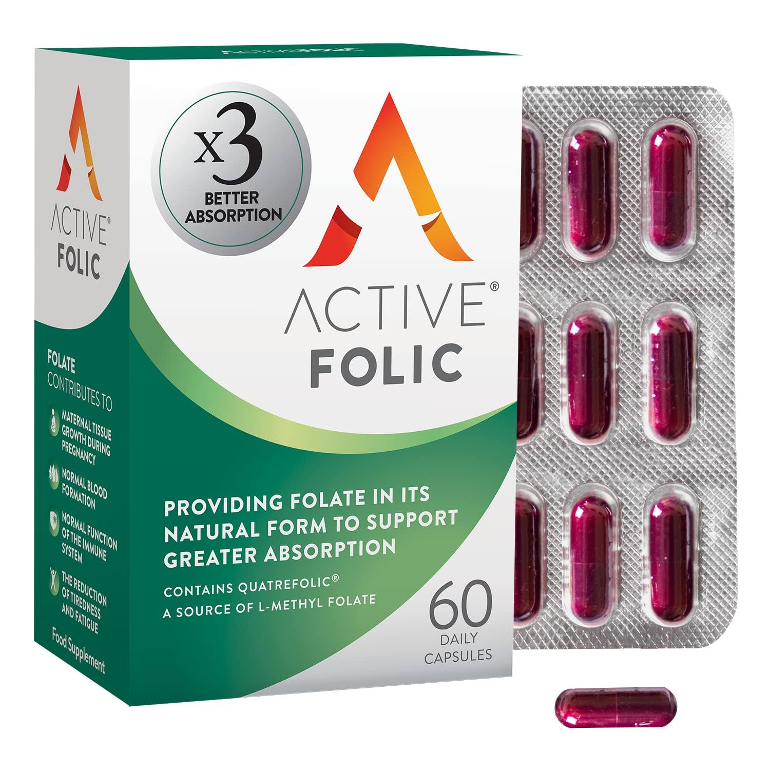 Solvotrin Active Folic | Folic Acid for Pregnancy | 3X Greater Absorption | Vegan Folic Acid Supplement | Containing L-Methylfolate | 60 Capsules