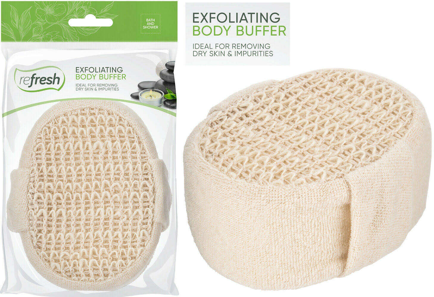Refresh 2 x Exfoliating Body Buffer Sponge Bath Shower Soft Scrub Pad Dry Skin Remover