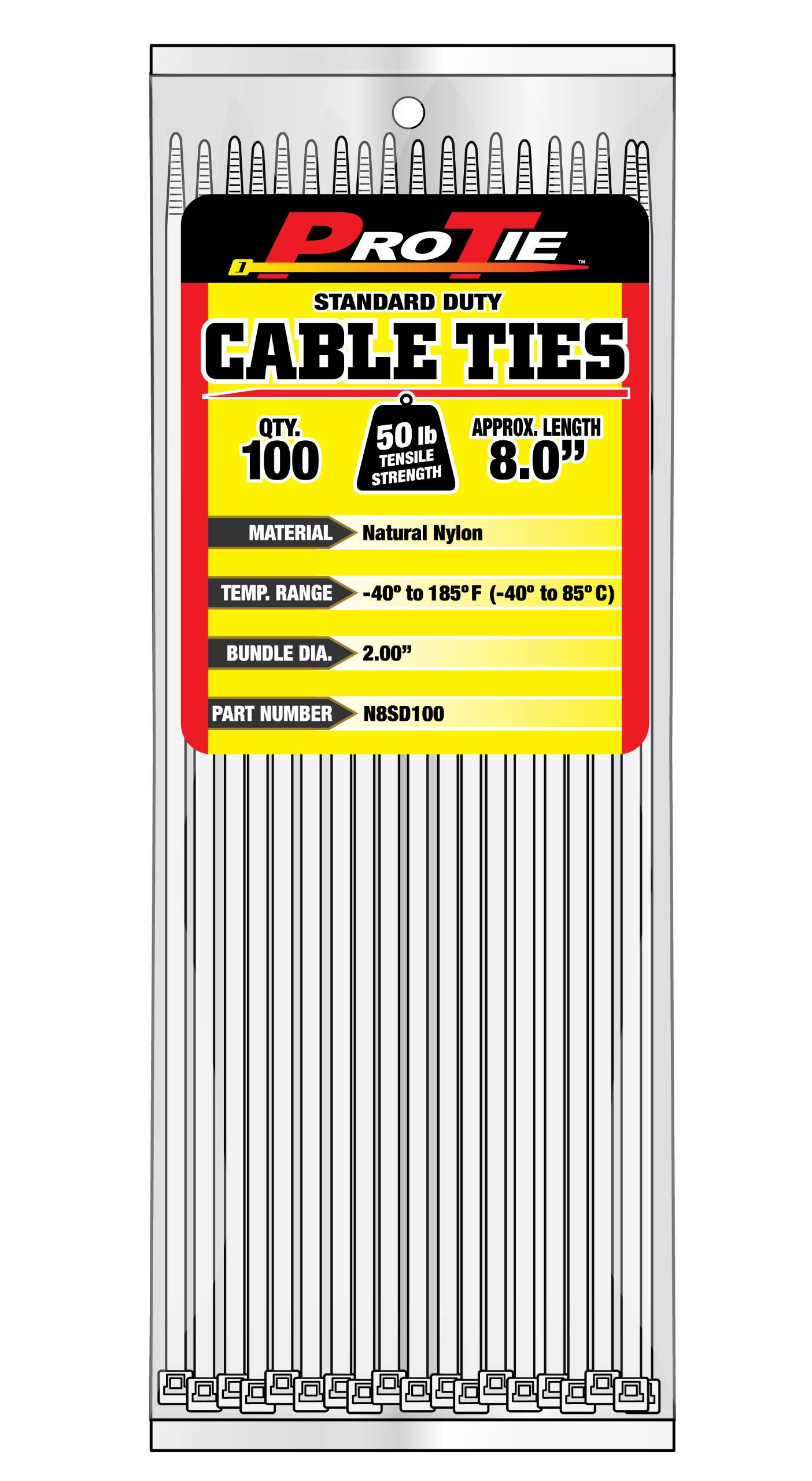 Pro Tie N8sd100 8-Inch Standard Duty Cable Natural Nylon 100-Pack
