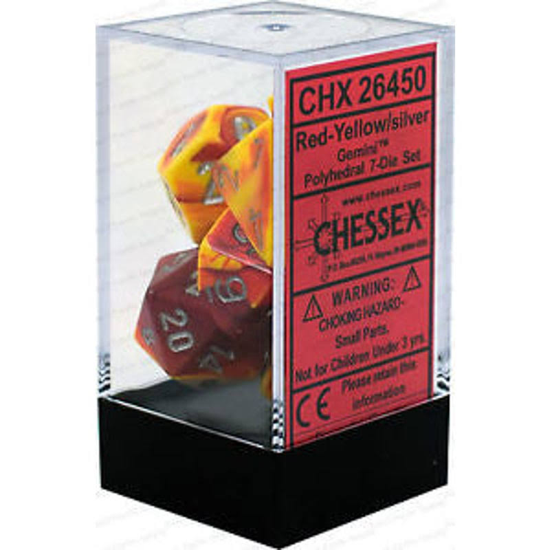 Chessex Gemini Poly 7 Dice Set: Red-Yellow/Silver