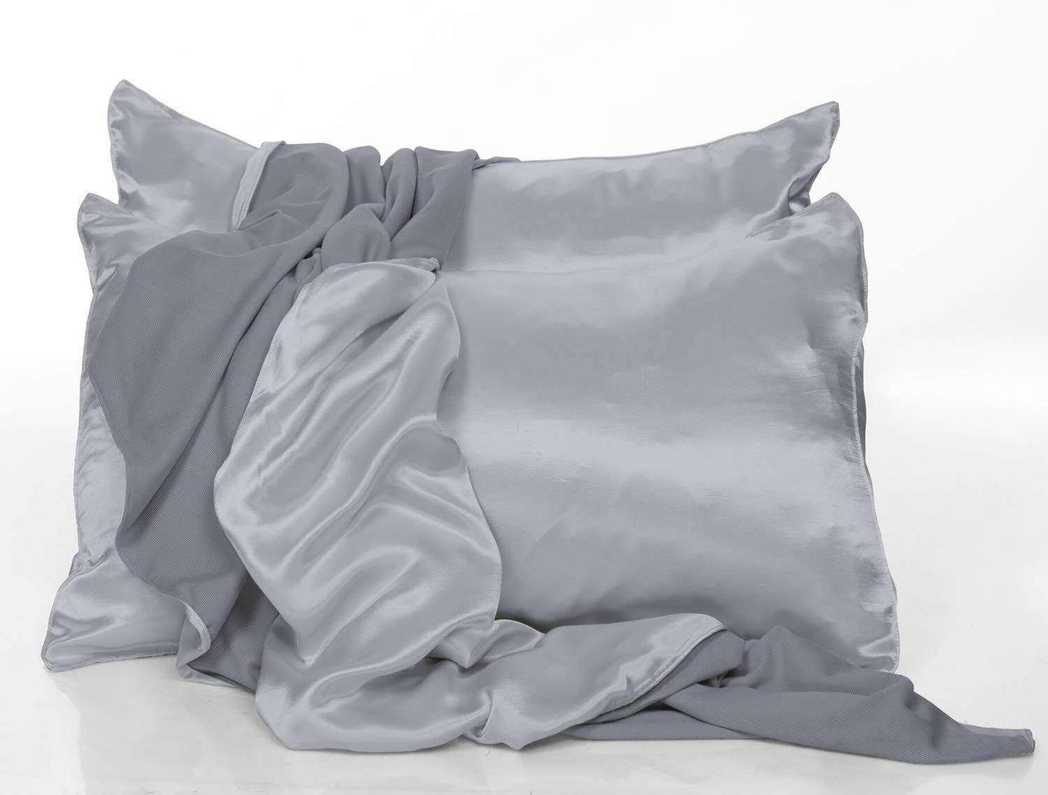 PJ Harlow Dark Silver Satin Standard Pillowcases - Set of 2