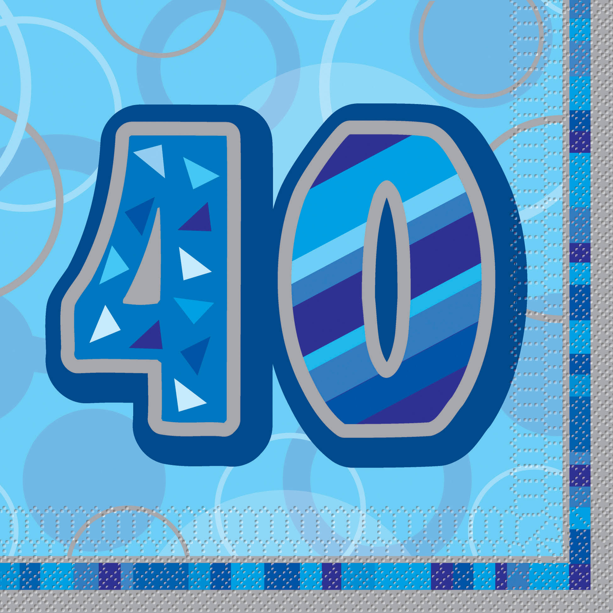 Glitz 40th Birthday Paper Napkins - Blue, Pack of 16