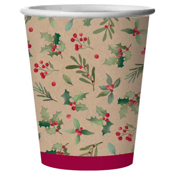 Xmas Holly & Robin Paper Cups Traditional