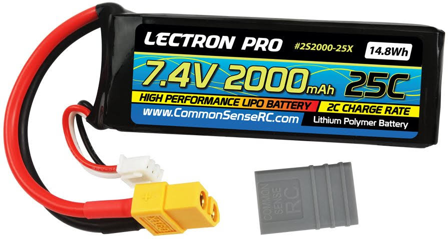 Lectron Pro 2S Lipo Battery - with XT60 Connector, 7.4V, 2000mAh, 25C