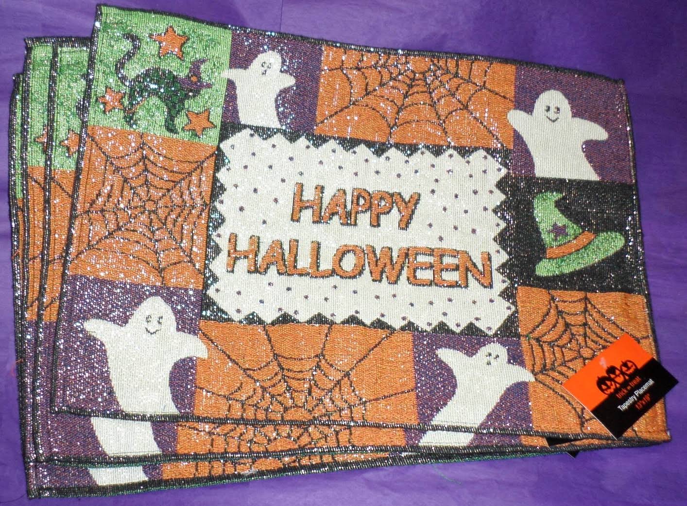 Happy Halloween Tapestry Placemat Set 4 Table 13x19 Home Decor Gift H30