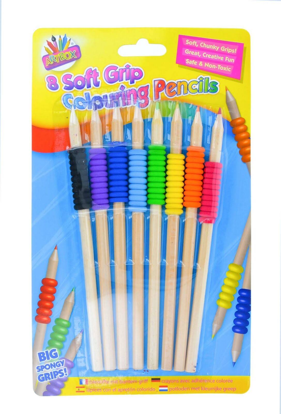 Art Box Colouring Pencils Rubber Soft Grip - 8pc