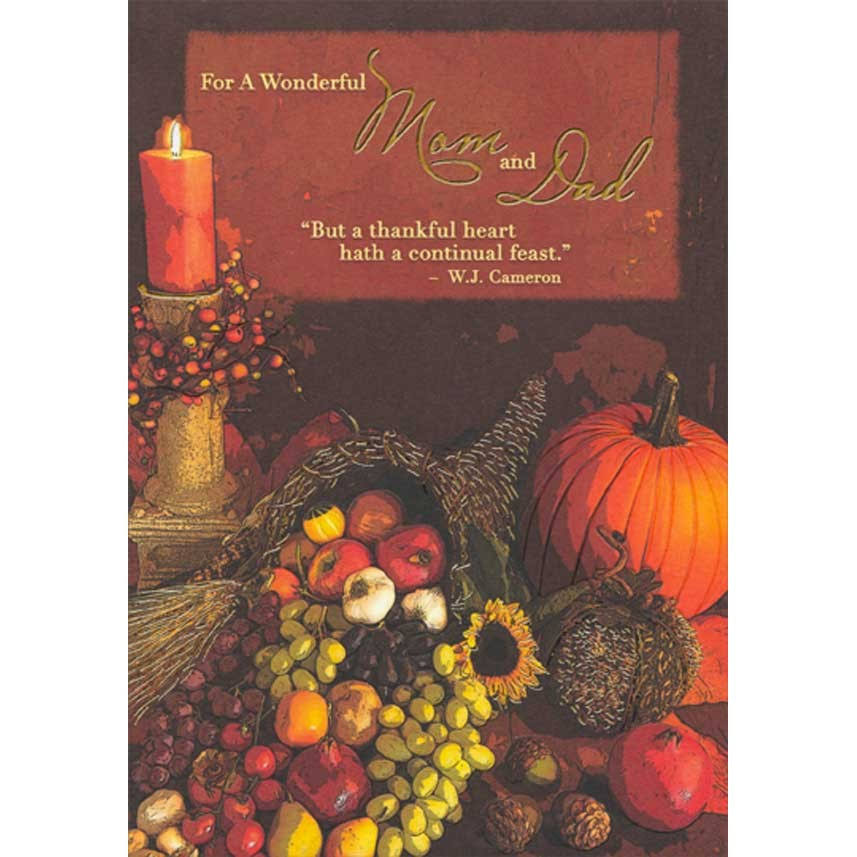 Cornucopia, Candle and Pumpkin Thanksgiving Card for Mom and Dad