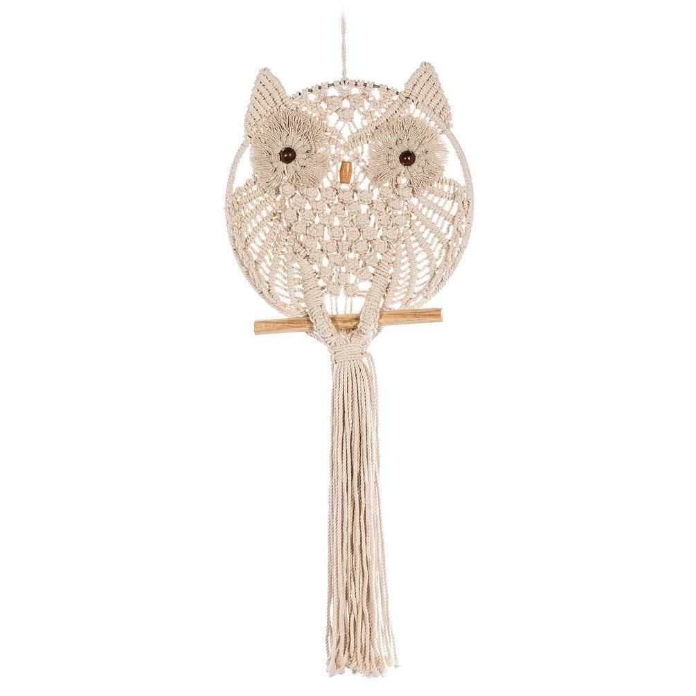 Abbott Collection AB-58-MACRAME-084 26 in. Owl Macrame Wall Hanging Natural