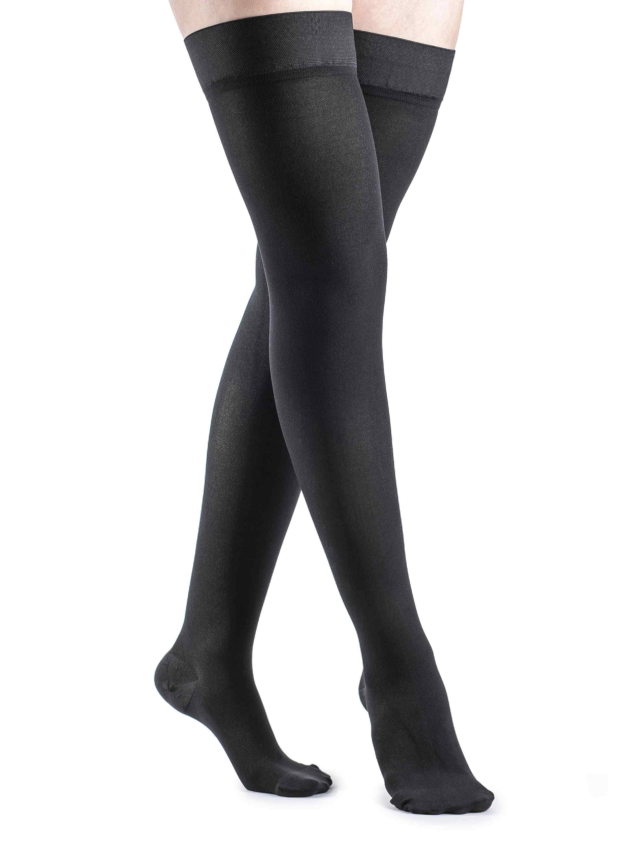 Sigvaris Women's Soft Opaque Compression Thigh High - Black, Large, 20-30mmHg