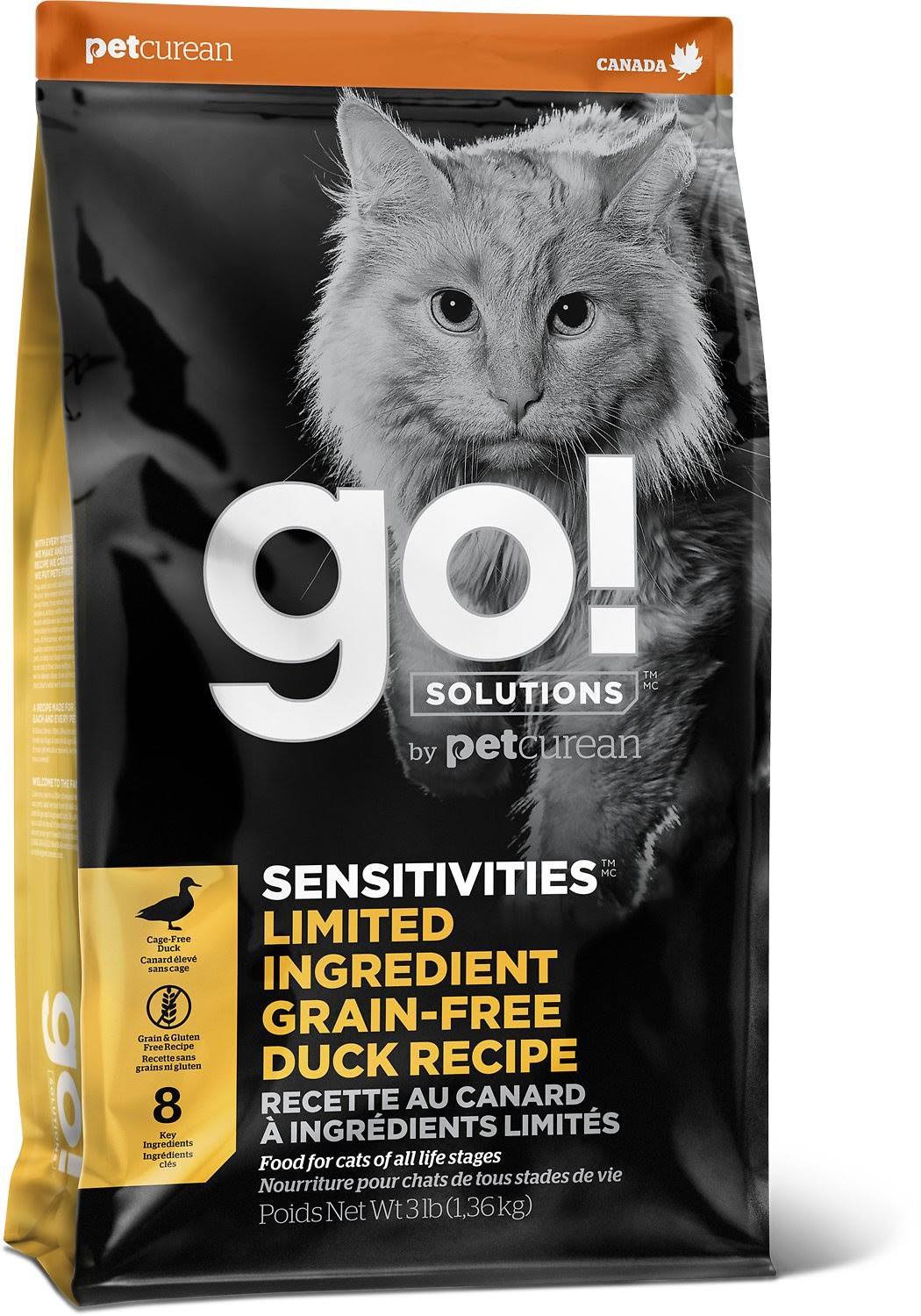 Go! Solutions Sensitivities Limited Ingredient Duck Recipe Dry Cat Food, 3 Pounds