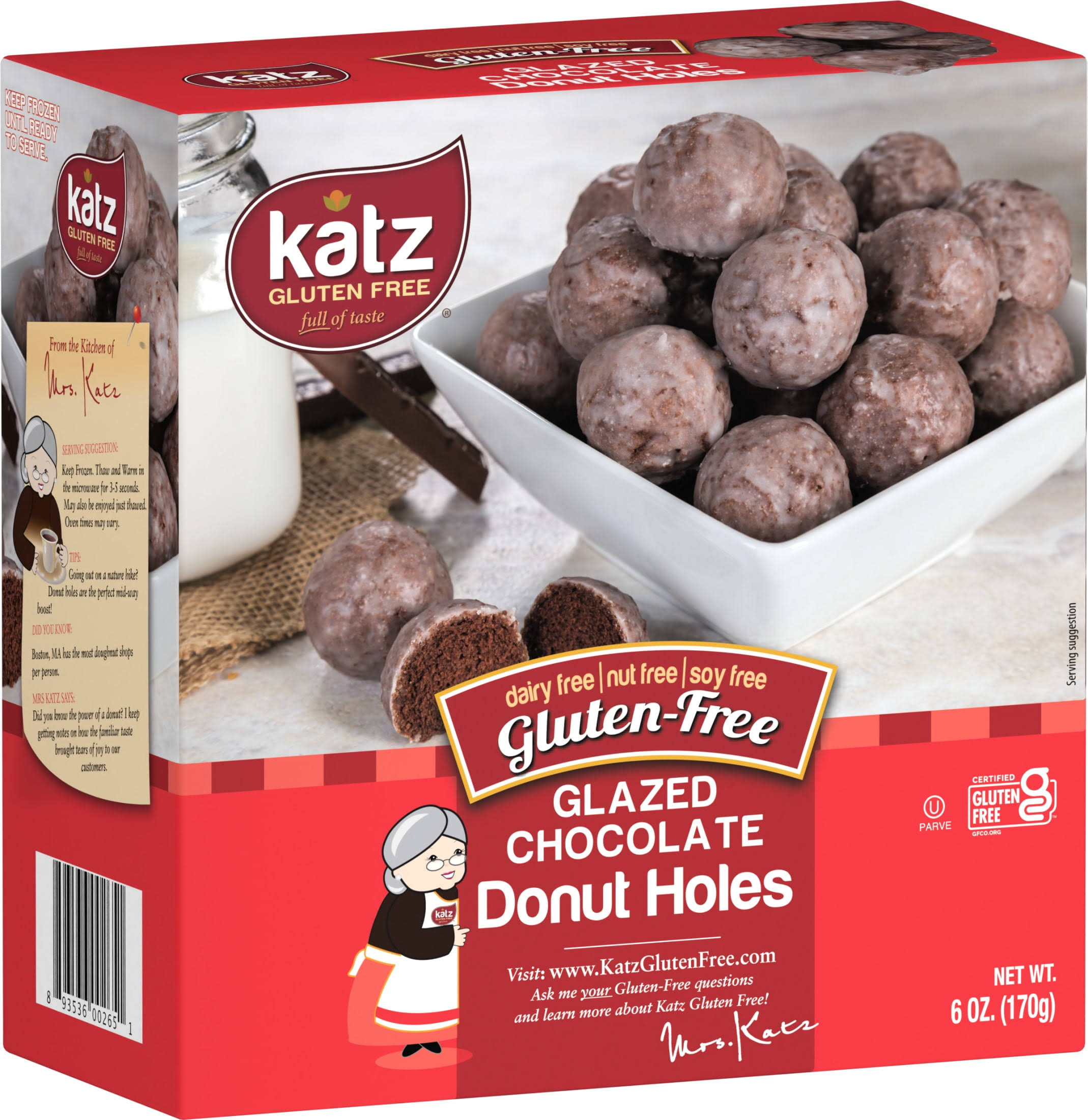 Katz Gluten Free Glazed Chocolate Donut Holes | Dairy Free, Nut Free, Soy Free, Gluten Free | Kosher (1 Pack, 6 Ounce)