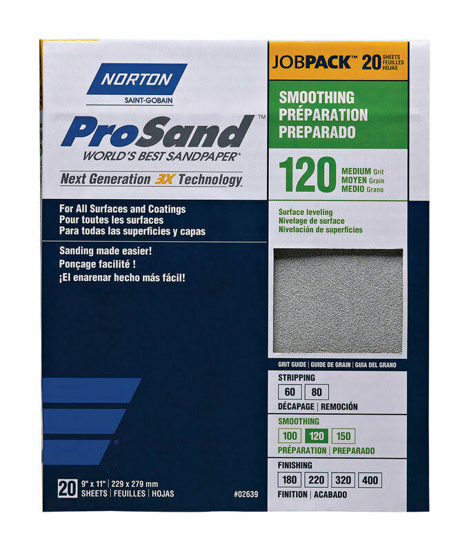 Norton 3X No-Fil Job Pack Abrasive Sheet - Fast Cut Rate, Paper Backing, Aluminum Oxide, Grit 120, Pack of 20