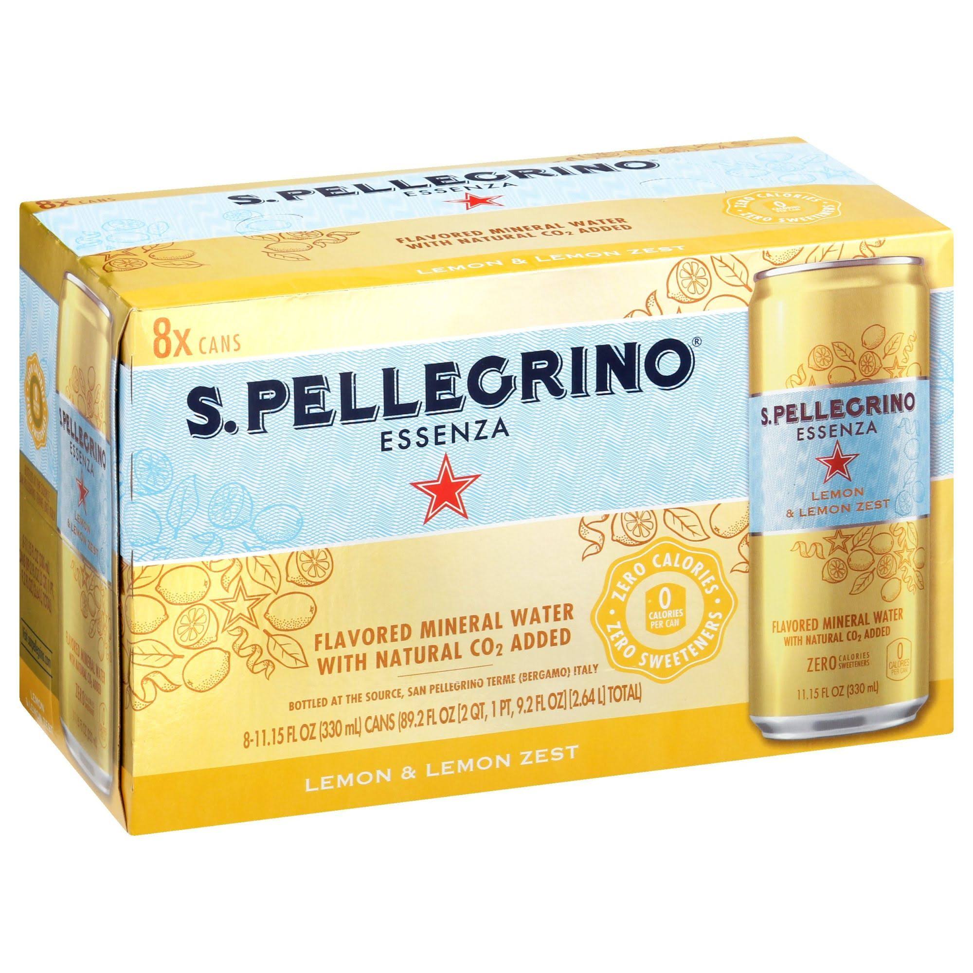 S. Pellegrino Mineral Water, Lemon & Lemon Zest Flavored - 8 pack, 11.15 fl oz cans