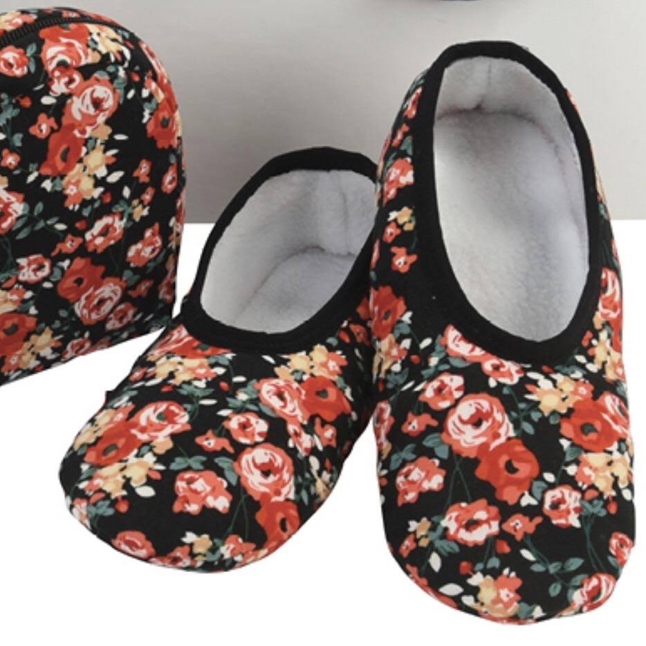 SnooziesSpring18 Snoozies! Skinnnies with Matching Travel Pouch in Black Botanical Garden Small