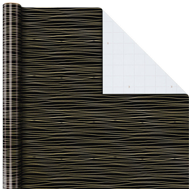 Hallmark Gold Stripes on Black Wrapping Paper, 22.5 Sq. ft.