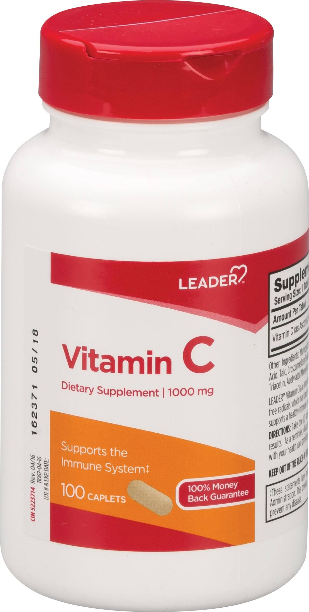 Leader Vitamin C 1000 mg Dietary Supplement, Orange Flavor, 100 Tablets