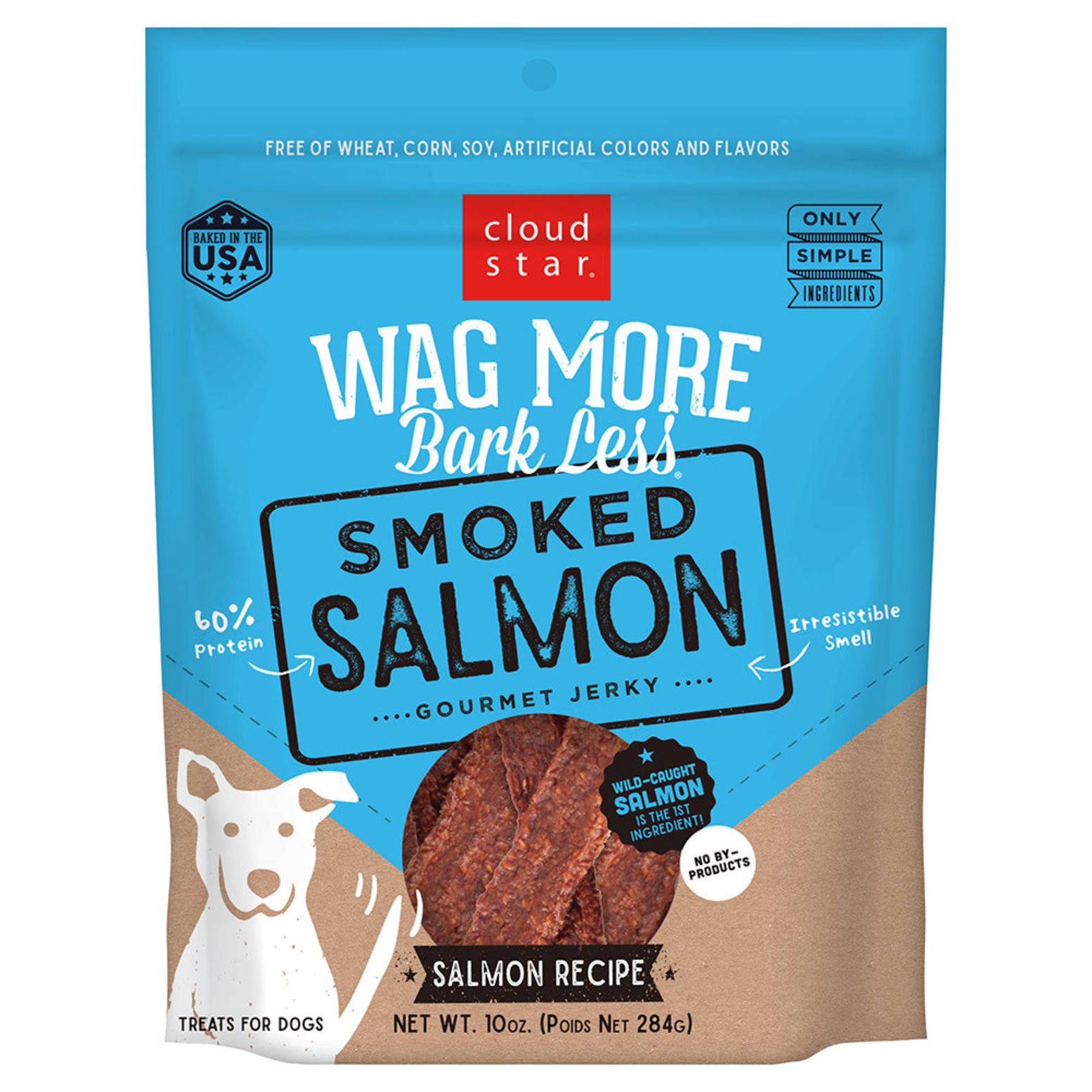 Cloud Star Wag More Bark Less High Protein Jerky Treats for Dogs, Smoked Salmon Recipe 10 oz Bag