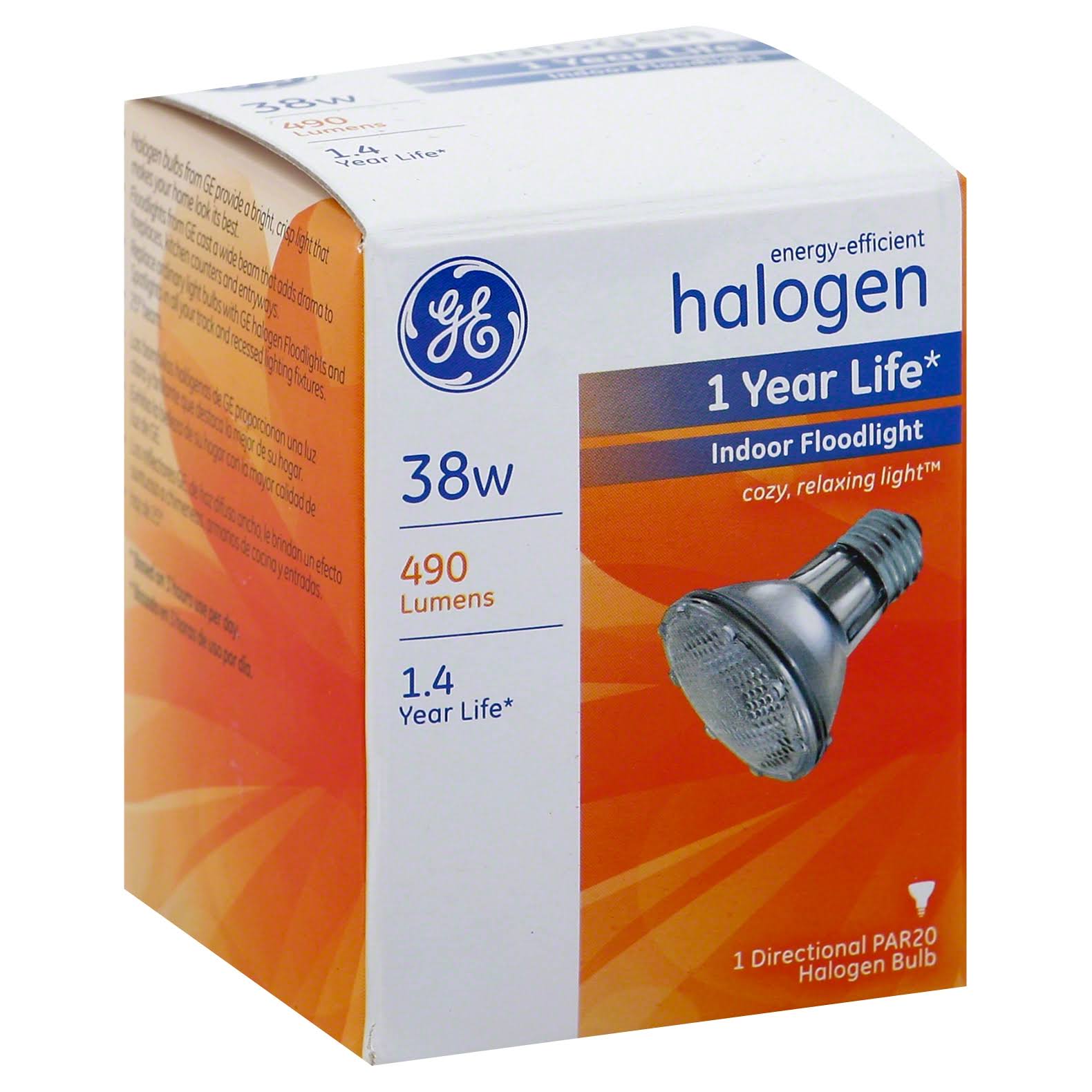 GE Lighting 69163 Energy-Efficient Halogen Floodlight Bulb with Medium Base - 38w, 490 Lumen