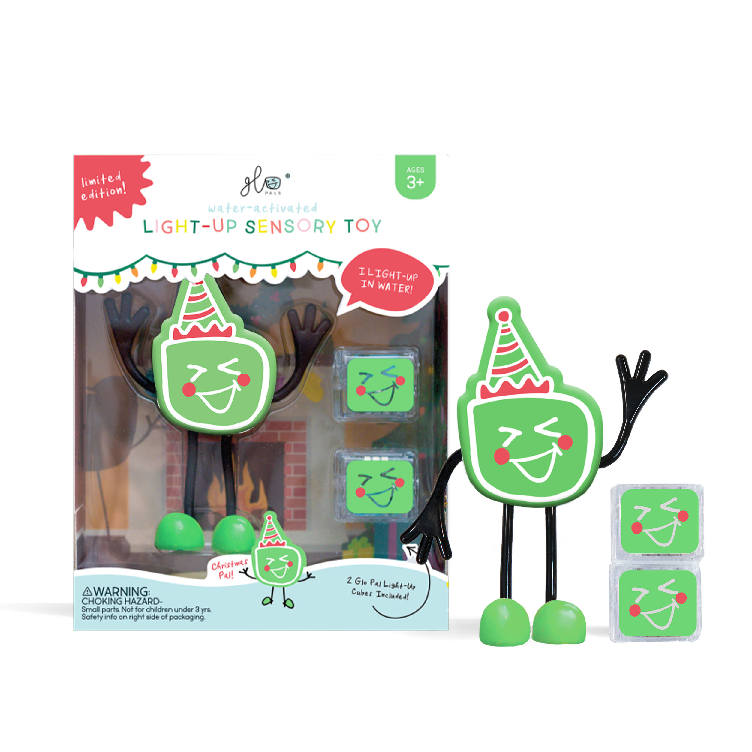 Glo Pals - Toy with 2 Water-Activated Light Up Cubes, Christmas Pal