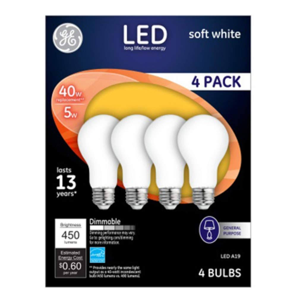 GE 4pk 5W Soft White A19 Bulb 93098311