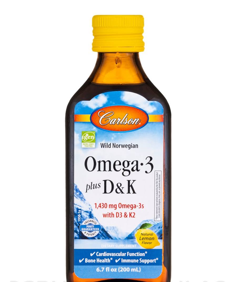 Carlson, Omega 3 Plus D & K, Natural Lemon