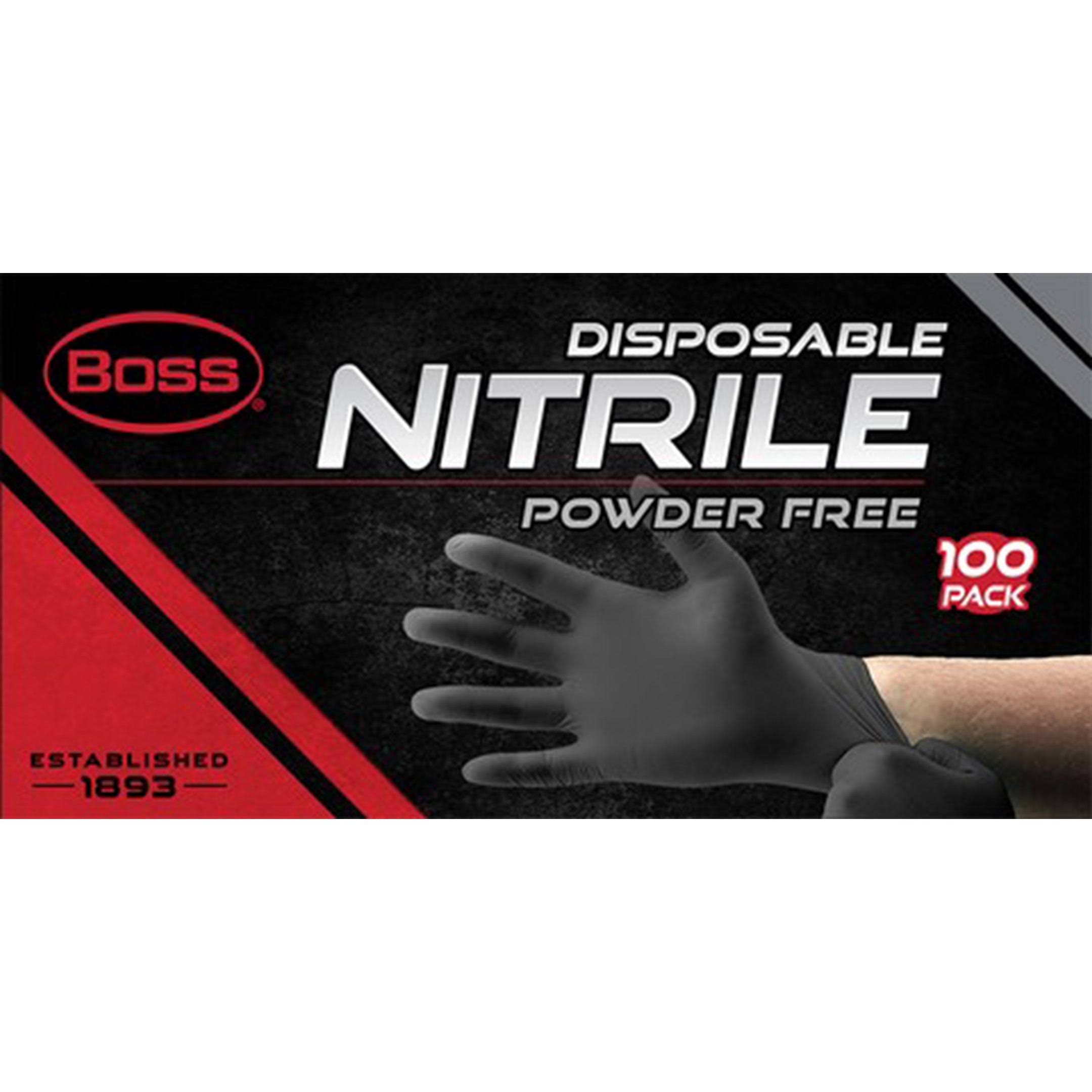 Boss B21051-L 4 Mil Large Black Nitrile Disposable Gloves 100pk