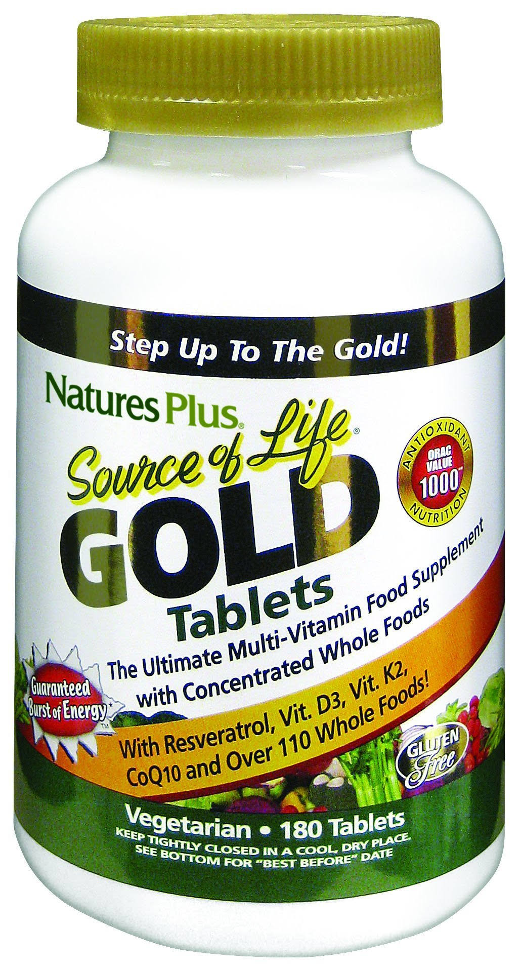 Nature's Plus Source of Life Gold Multi-vitamins - 180 Tablets