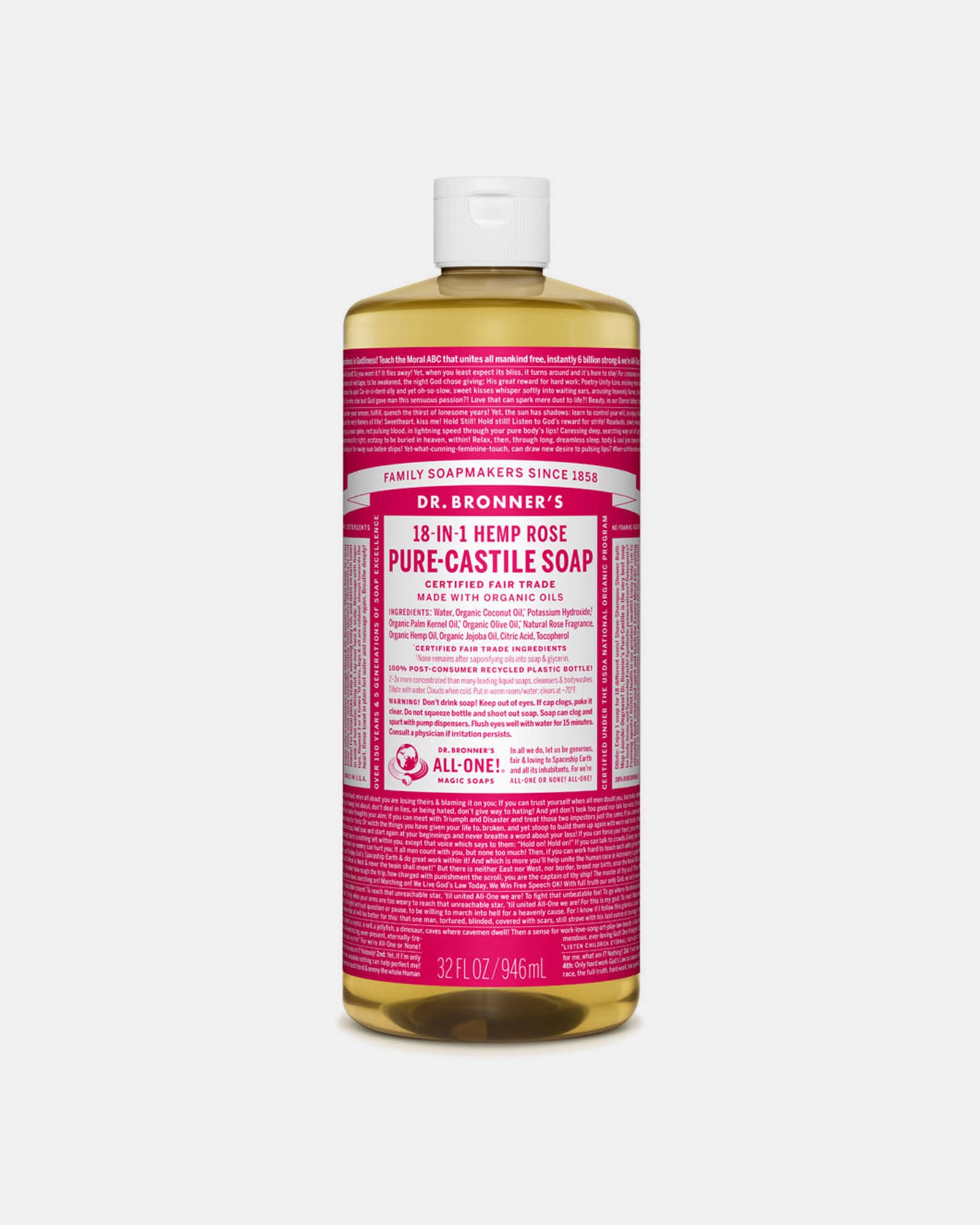 Dr Bronner's Pure Castile Liquid Soap Rose 946mL