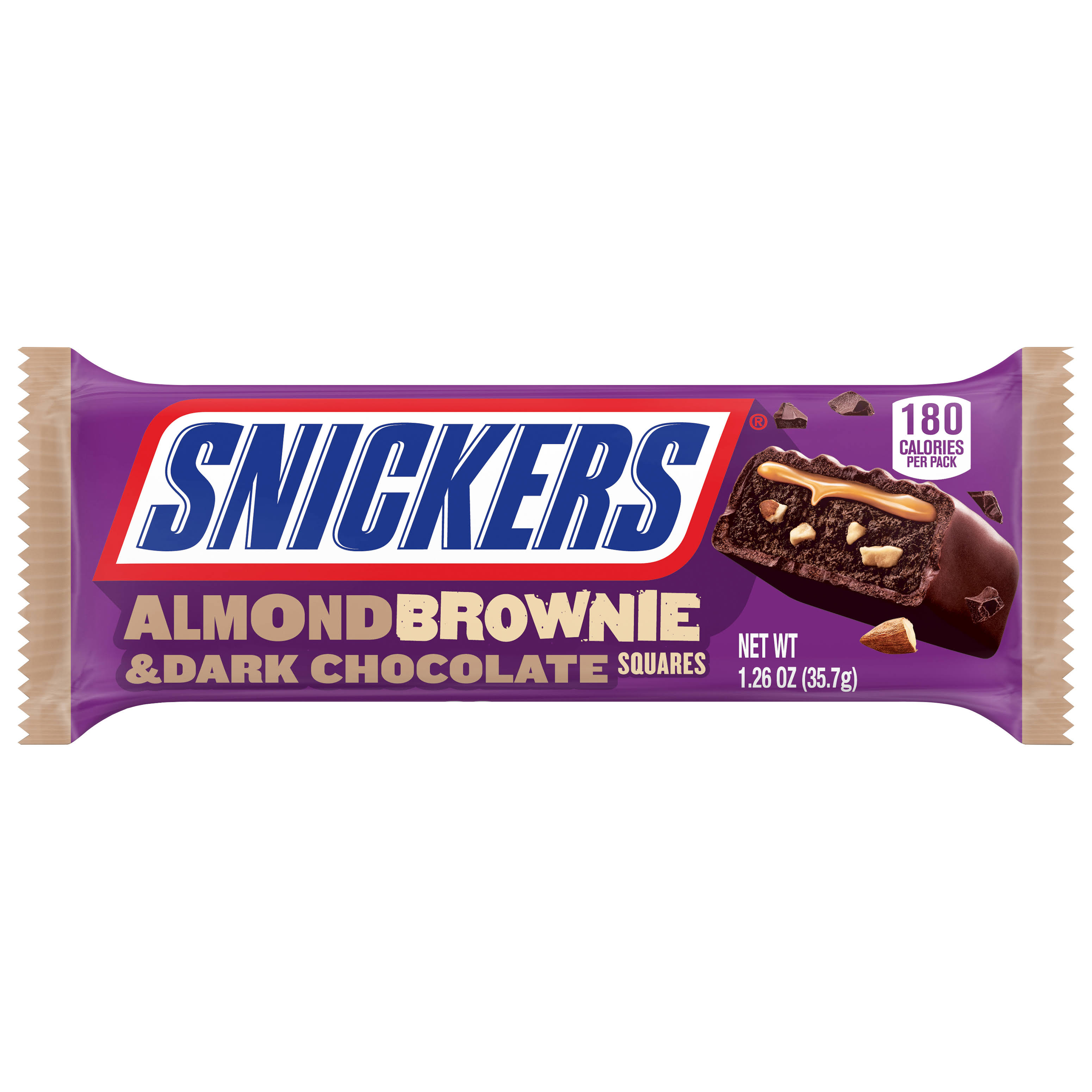Snickers dark chocolate almond brownie square candy bar, 1.2 oz