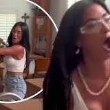 'When my boyfriend says I can't have a glass of wine!' Nicole Scherzinger smashes up a KITCHEN with a ...