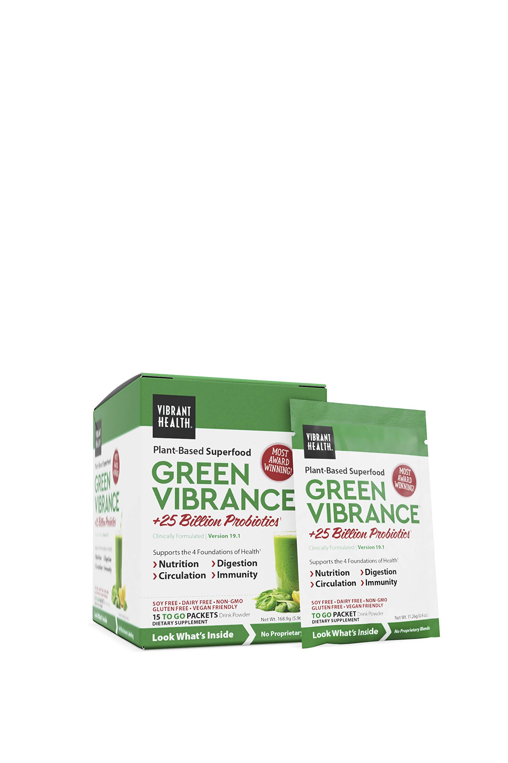Vibrant Health Green Vibrance Superfood Powder - 15 Sachets - 15 Day Supply - Super Greens Powder with Over 60 Pure Ingredients