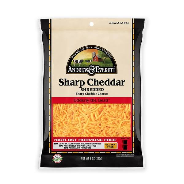 Andrew & Everett Sharp Cheddar Cheese - Shredded, 8oz