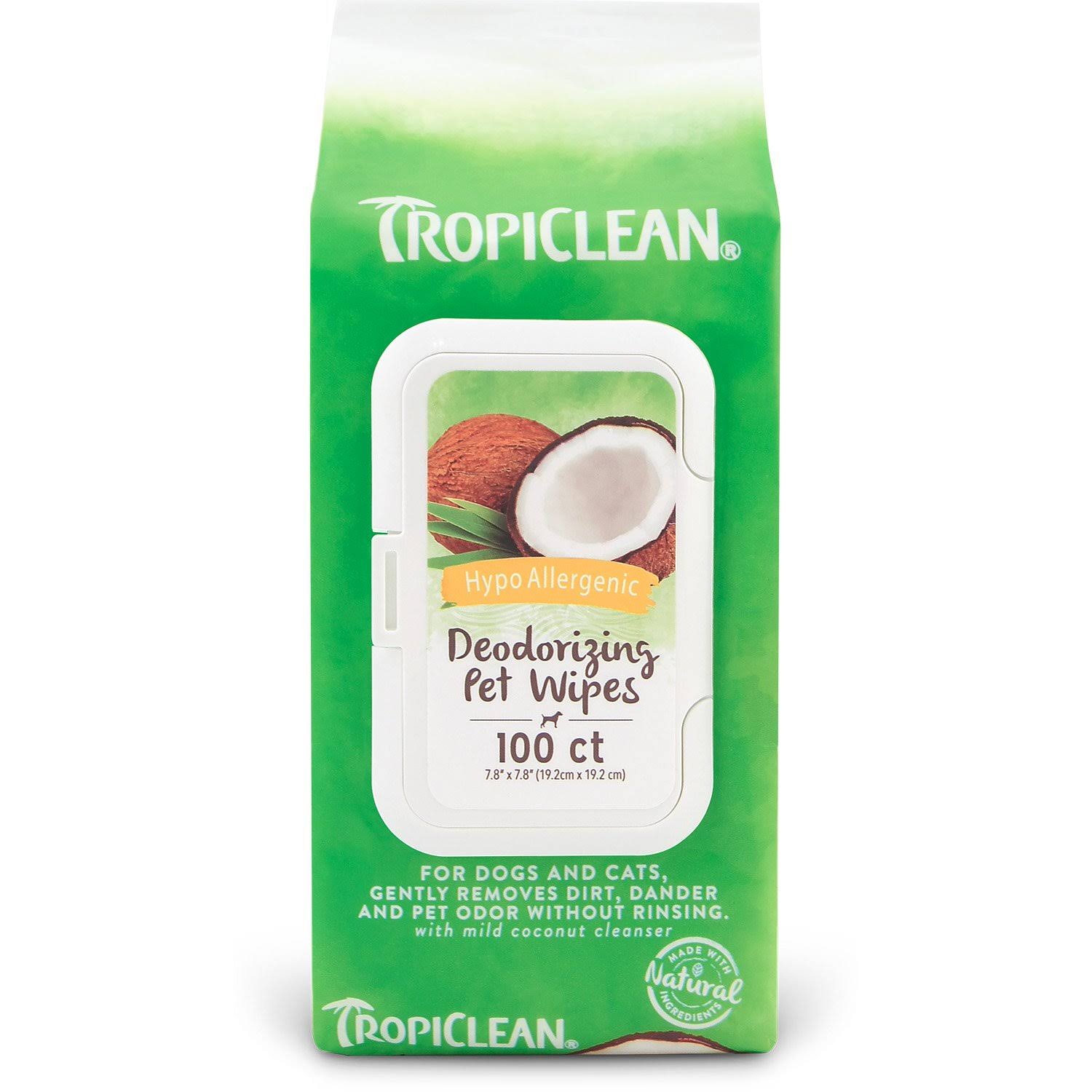 TropiClean Hypo Allergenic Deodorizing Wipes - 100 ct