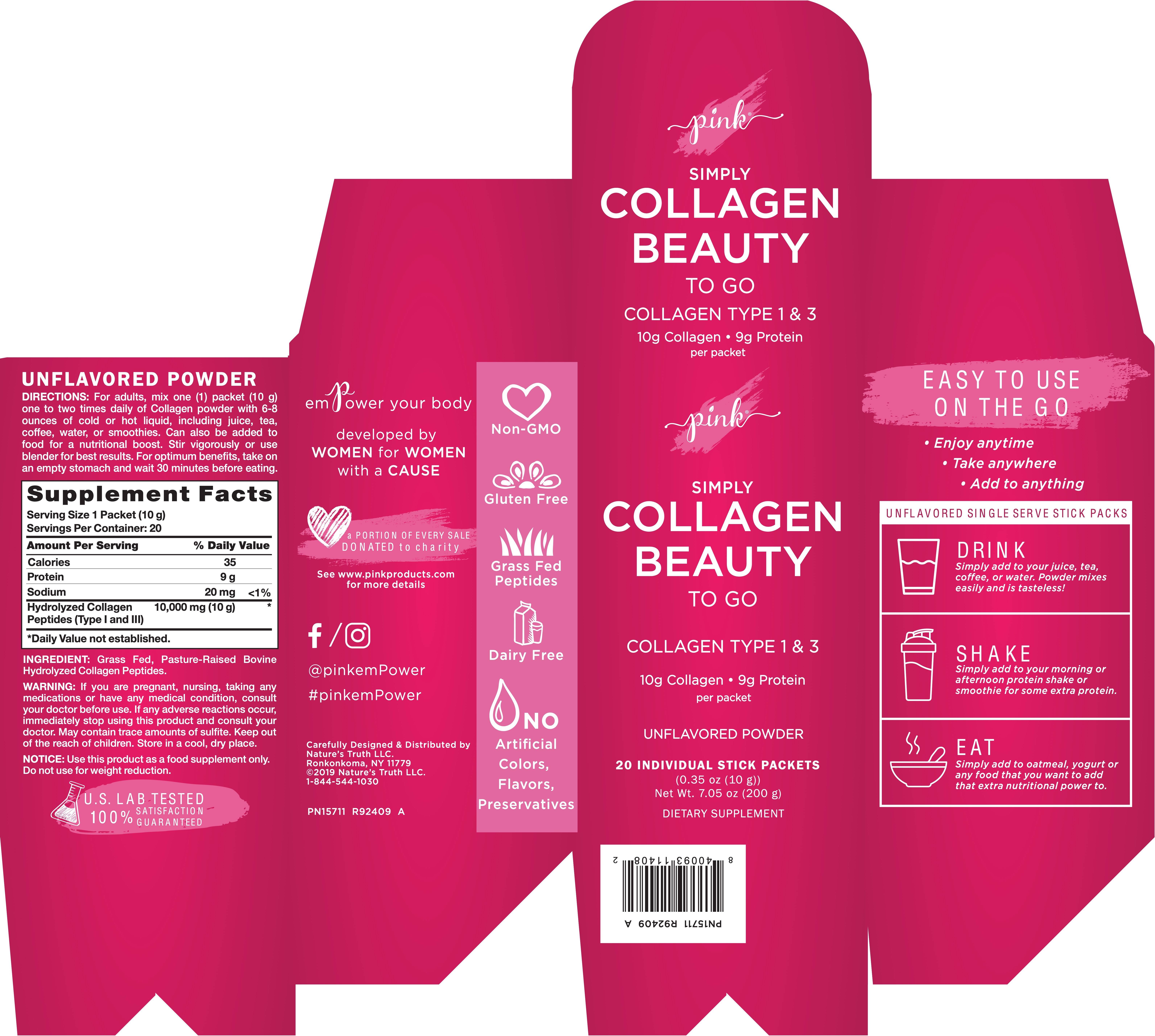 Nature's Truth Pink Simply Collagen Beauty to Go Unflav