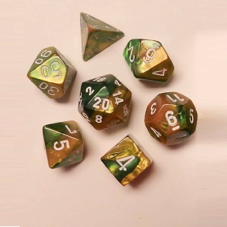 Chessex Gemini Poly 7 Dice Set: Gold-green/white