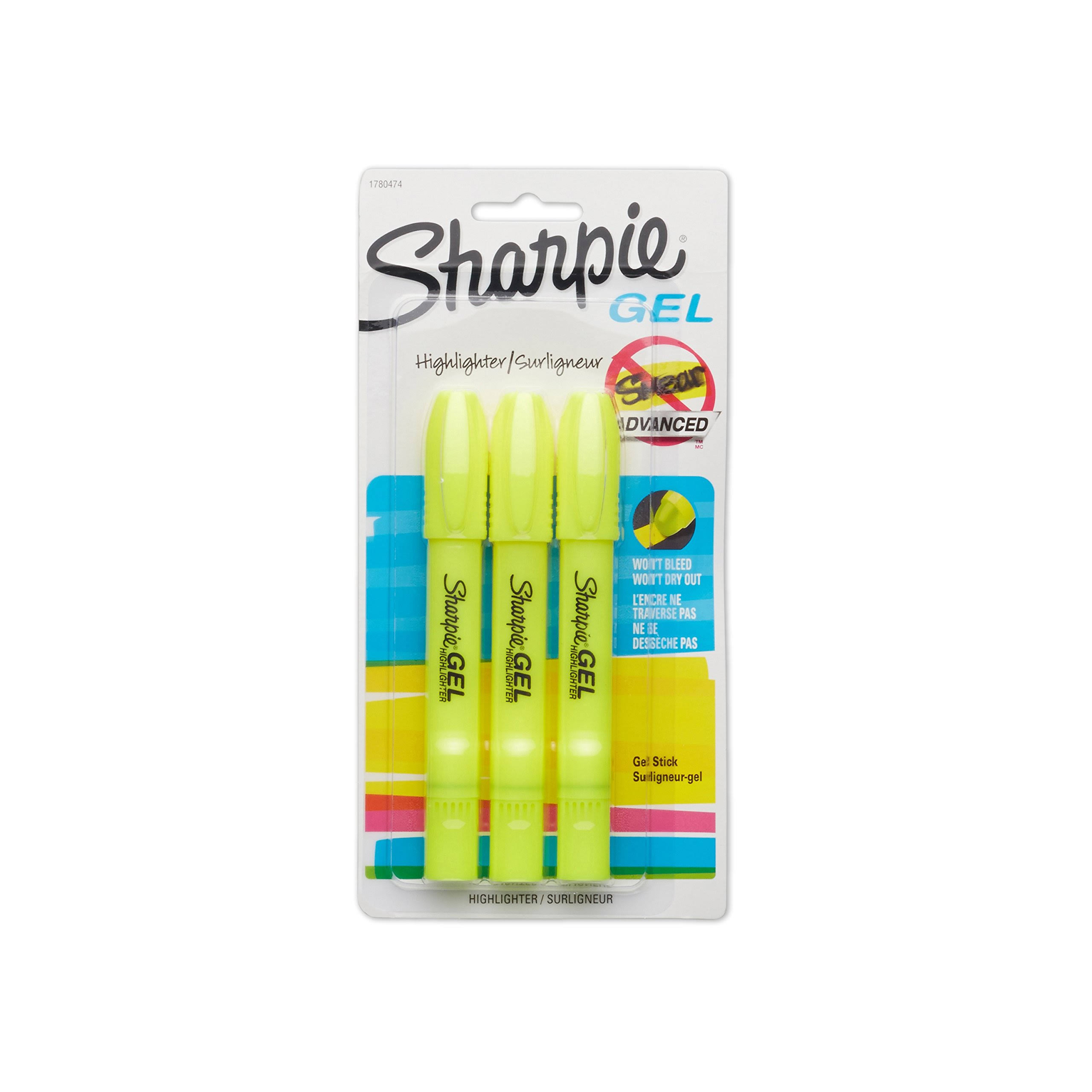 Sharpie Gel Highlighters, Yellow - 3 pack