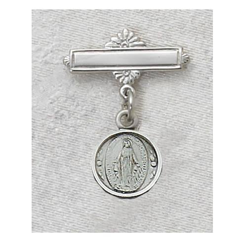 McVan Sterling Silver Miraculous Medal Baby Pin with Gift Box