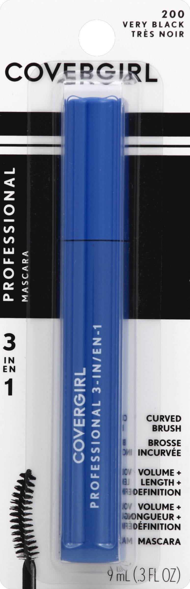 Covergirl Professional 3-In-1 Curved Brush Mascara - 9ml, 200 Very Black