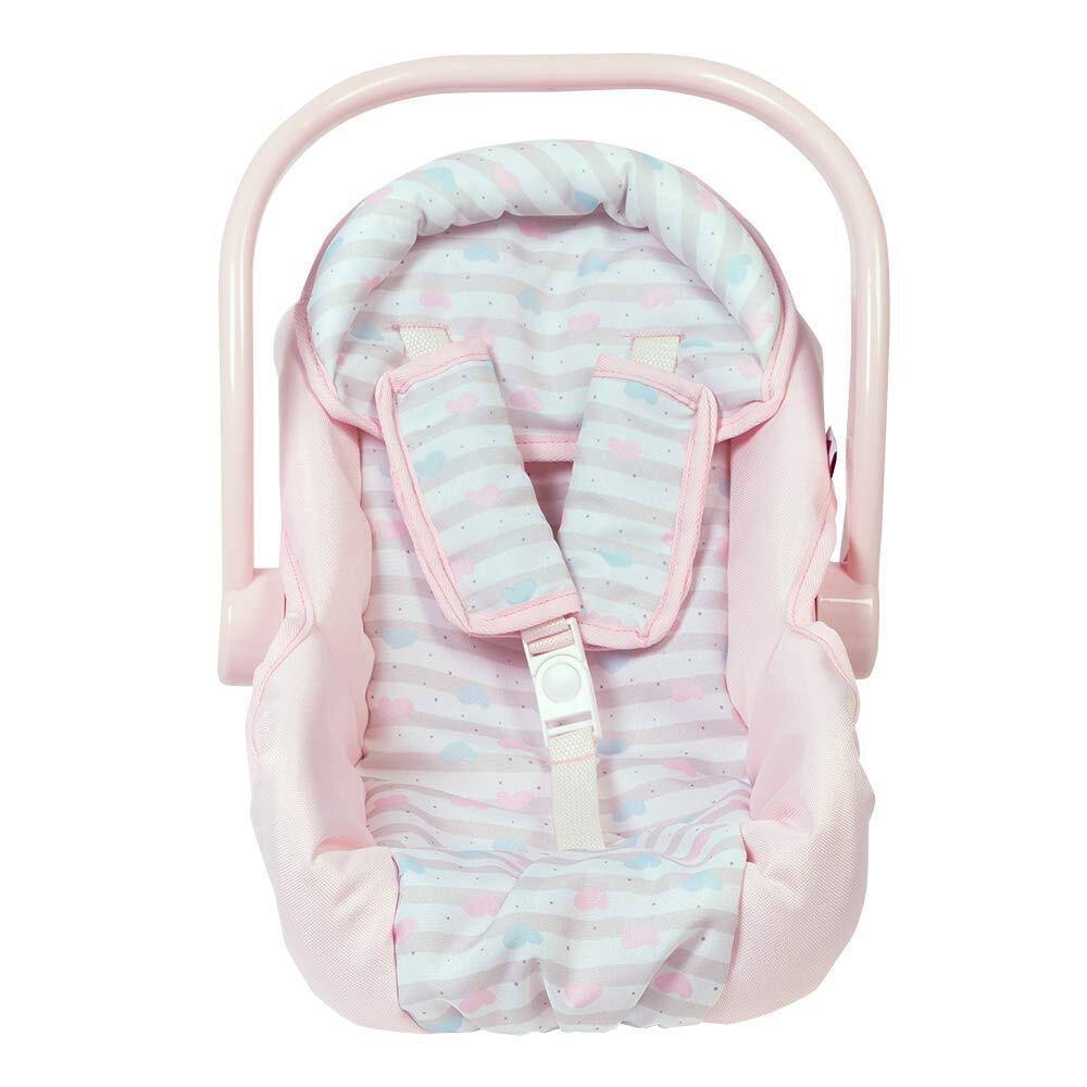 Adora Baby Doll Car Seat - Pink Car Seat Carrier, Fits Dolls Up to 20 Inches, Stripe Hearts Design