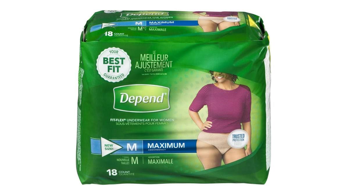 Depend FIT-FLEX Incontinence Underwear For Women, Disposable, Maximum Absorbency, Medium, Blush, 18 Count