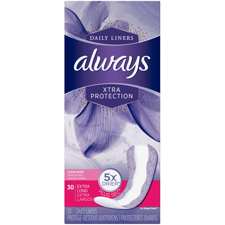 Always Xtra Protection Active Clean Scent Extra Long Liners - 30pk