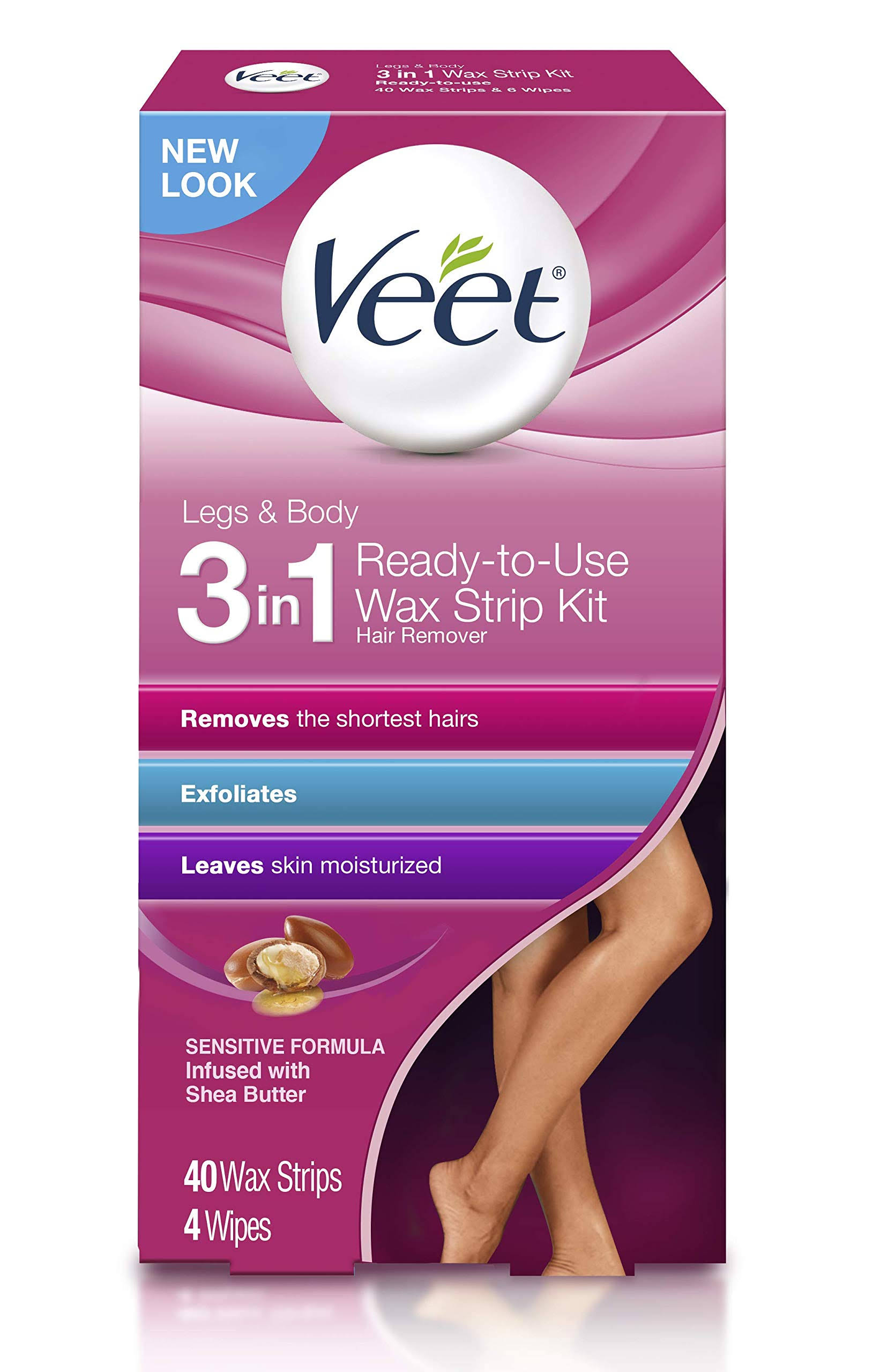 Veet Leg and Body Hair Remover Cold Wax Strips, 40 Count
