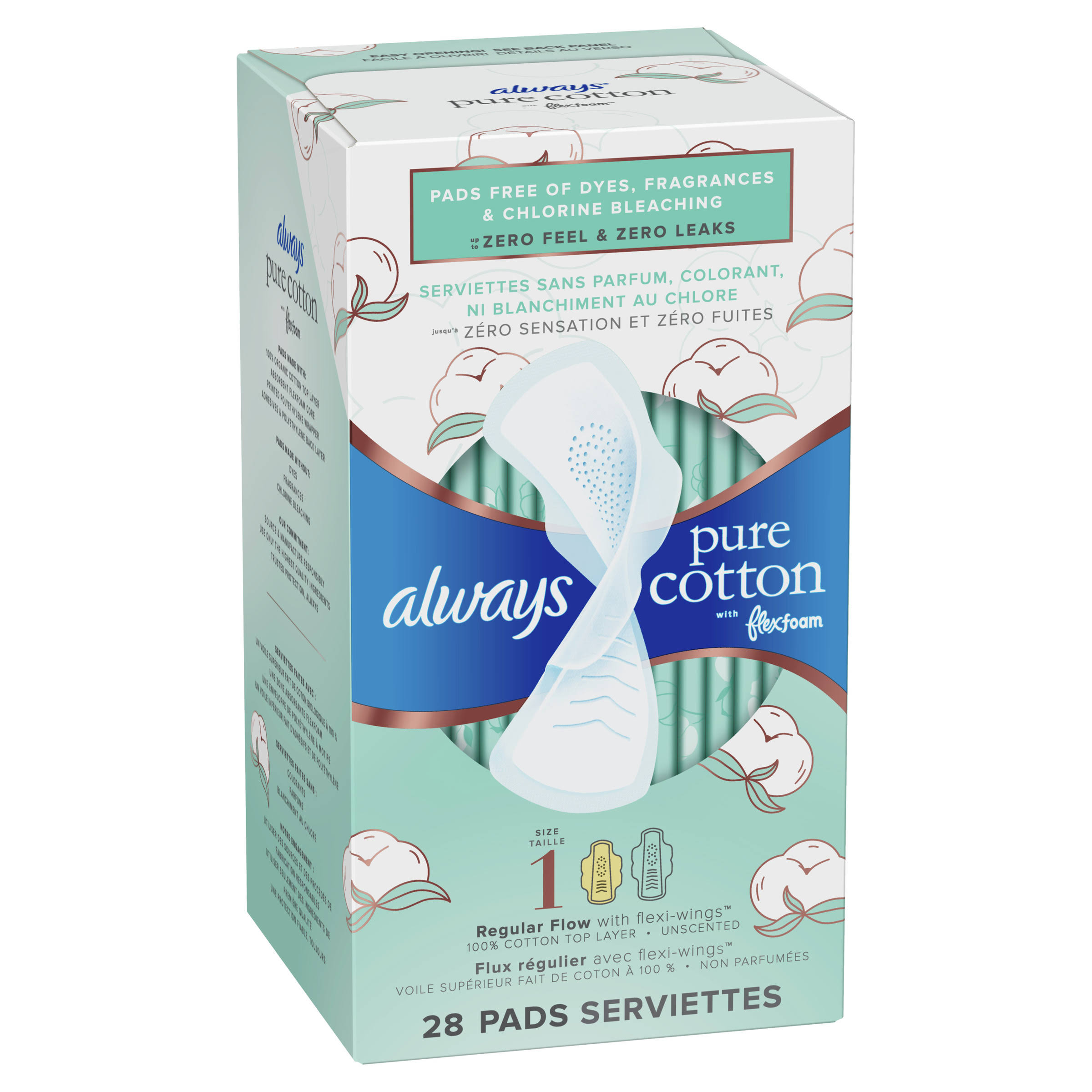 Always Pure Cotton with FlexFoam Pads Regular Absorbency