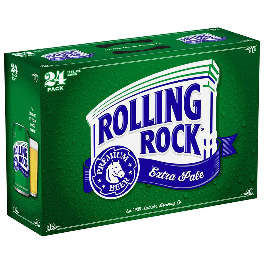 Rolling Rock Beer, Extra Pale, 24 Pack - 24 pack, 12 fl oz cans